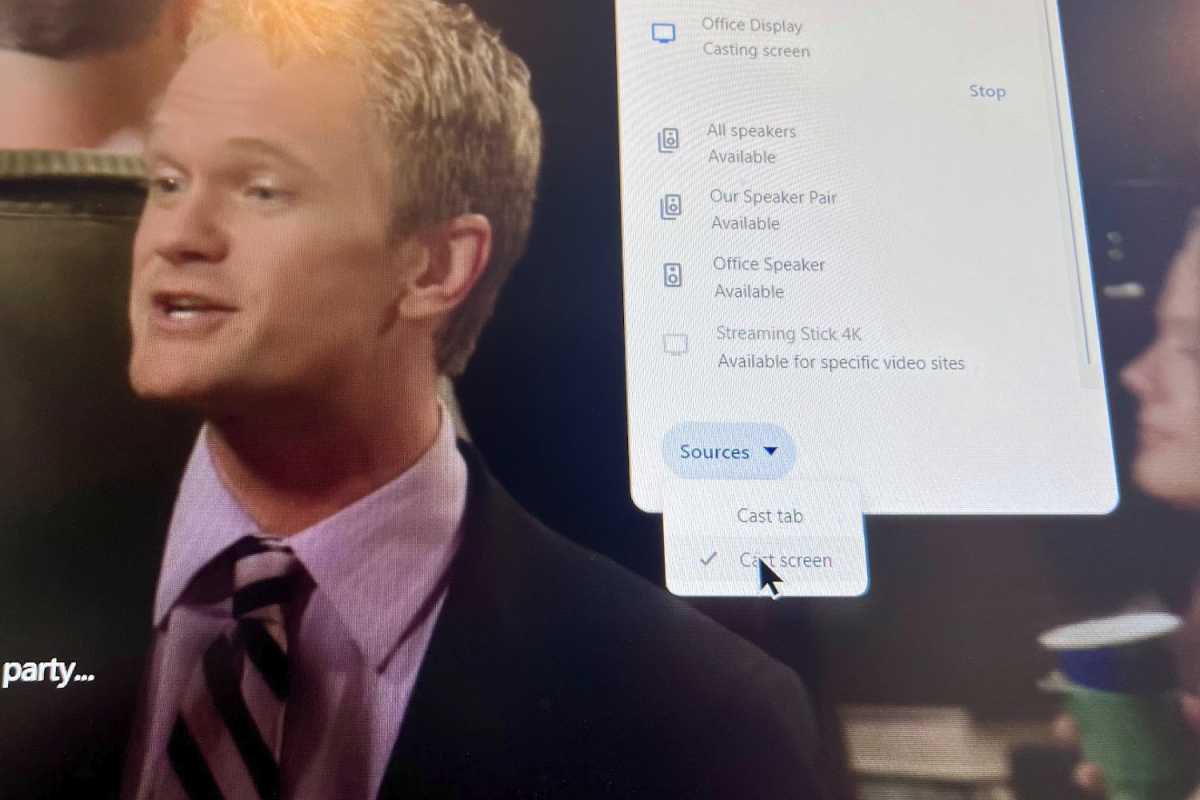 Selecting "Cast Screen" in the Chromecast menu in Chrome
