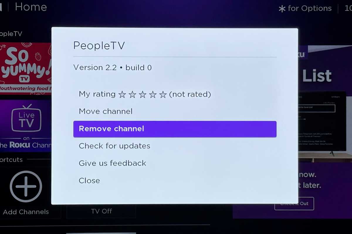 Removing a Roku channel